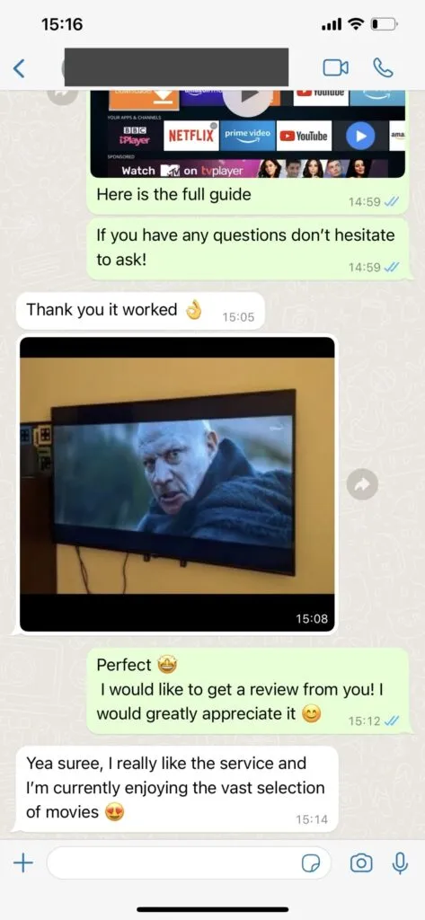 WhatsApp client chat screenshot 1 on Televo IPTV